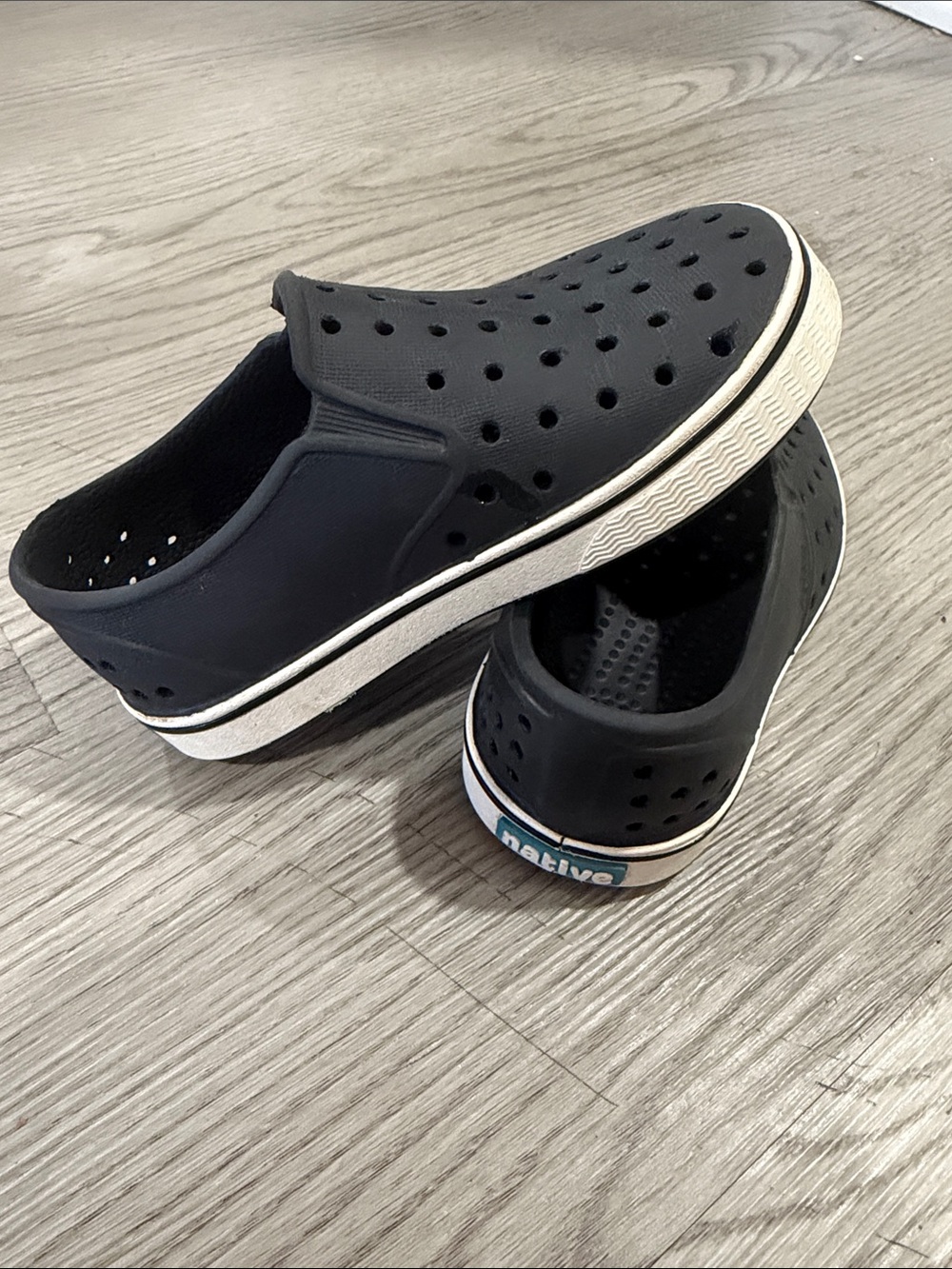 Native Black Perforated Slip-On Loafers with Off-White Trim Toddler C8